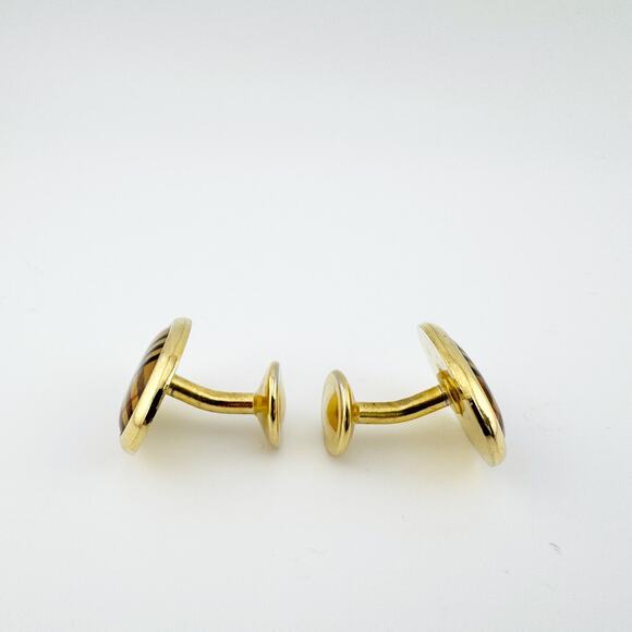 Vintage Plaid Gold Tone Cufflinks Oval Button Style - Picture 8 of 10